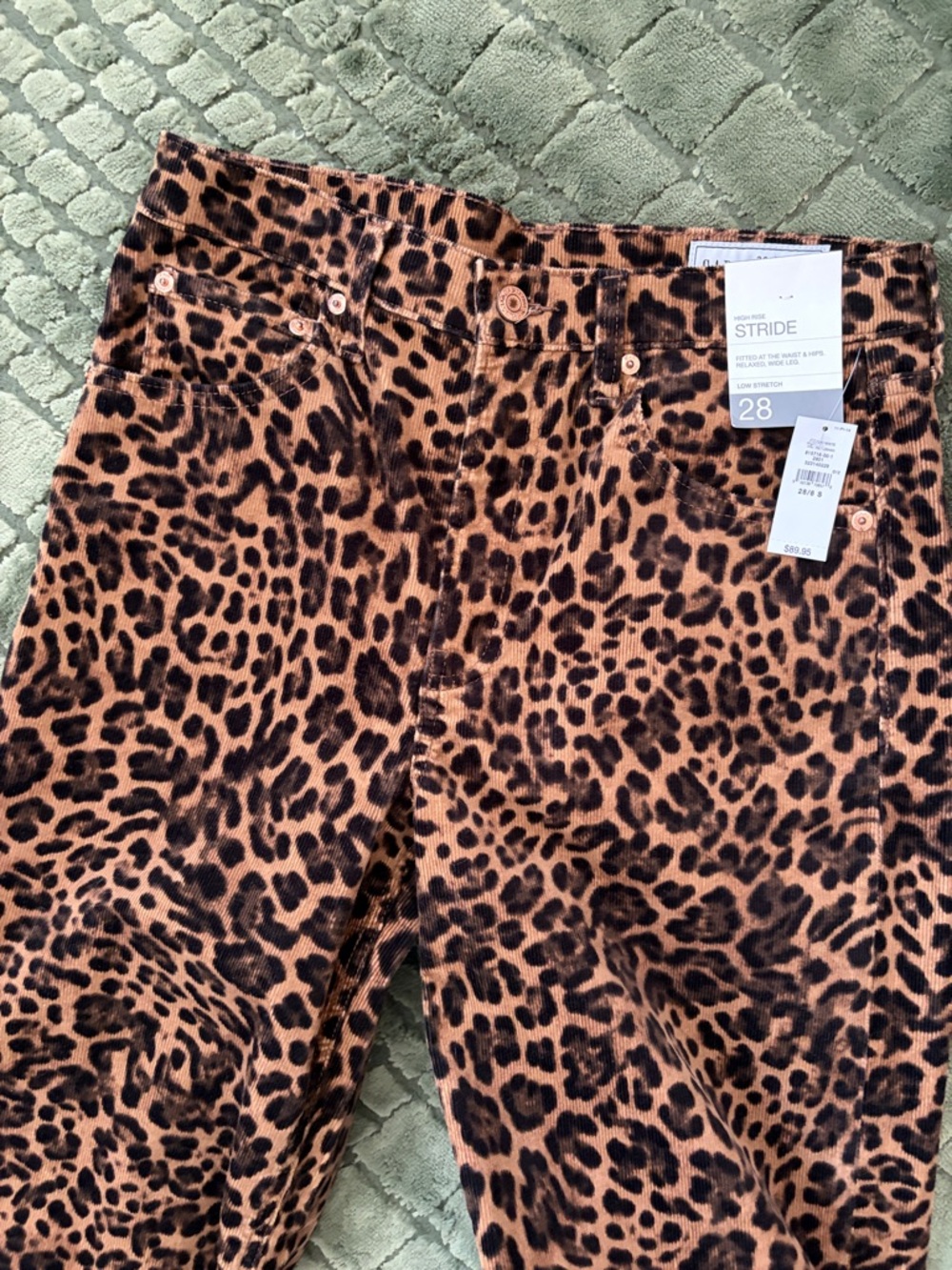 GAP Leopard Print High Rise Stride Corduroy Jeans